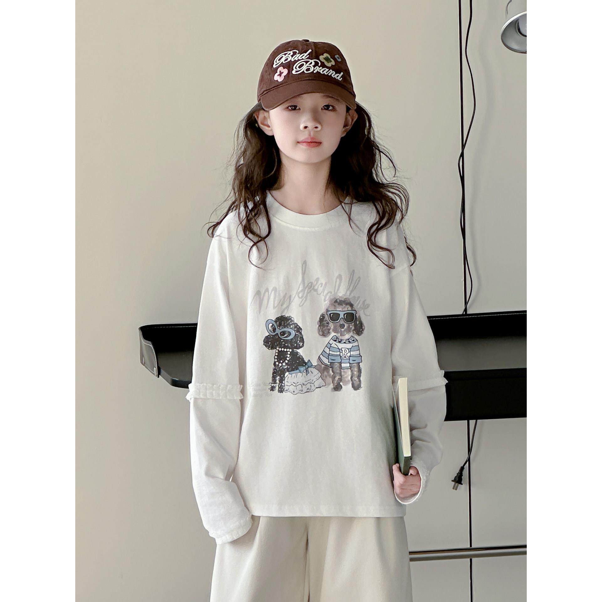 印花2026长袖卡通春装新款t宽松潮T恤衫韩版女大童打底女童春秋季