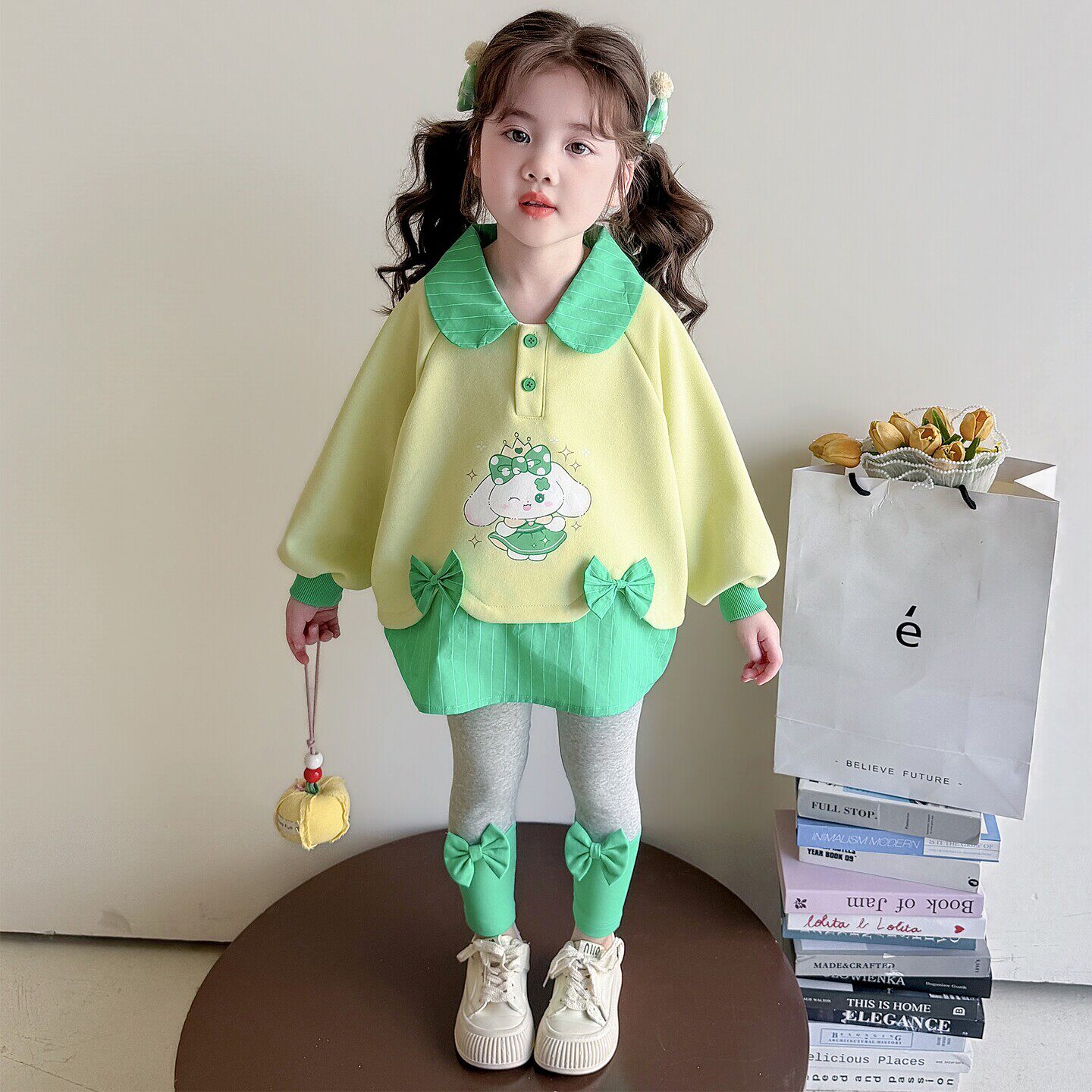 时髦宝宝春装套装新款卫衣2026儿童女童春季春秋蝴蝶结洋气早春女