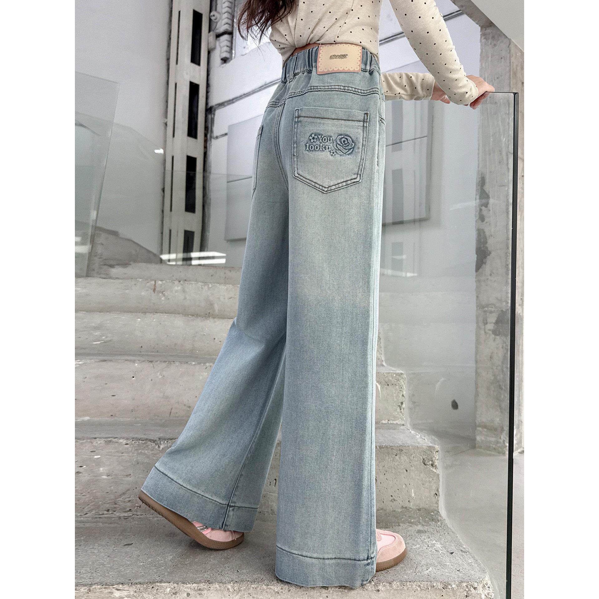 浅色春秋女童2026牛仔裤儿童中大童腿好看阔直筒款裤子洋气新款裤