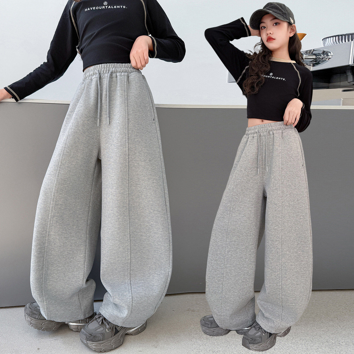 春秋裤女童春季休闲女孩儿童2026儿中大童弯刀宽松裤子运动裤新款