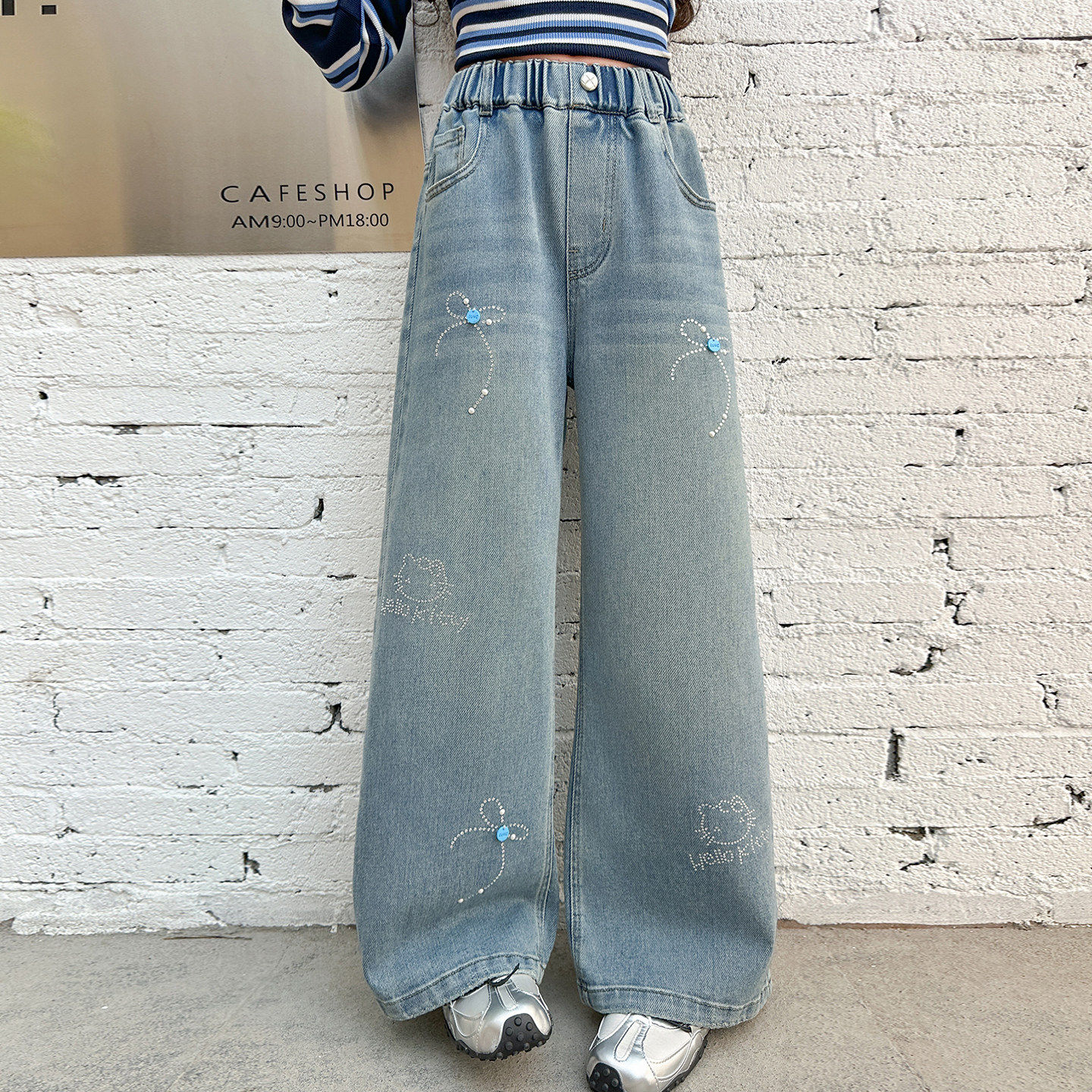 春季女大童女童款2026浅色牛仔裤裤子阔腿裤新款直筒儿童洋气春秋