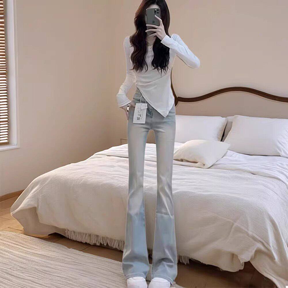 女童牛仔裤春装新款洋派儿童浅色喇叭裤春季大童女孩显瘦微喇长裤