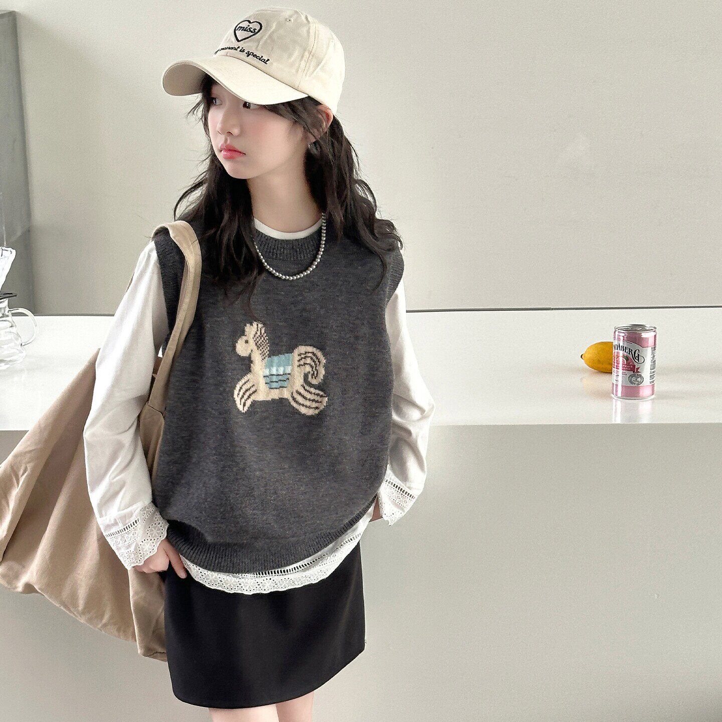 女大童针织穿韩系早春新款马甲搭T恤洋气女童两件套2026套装长袖