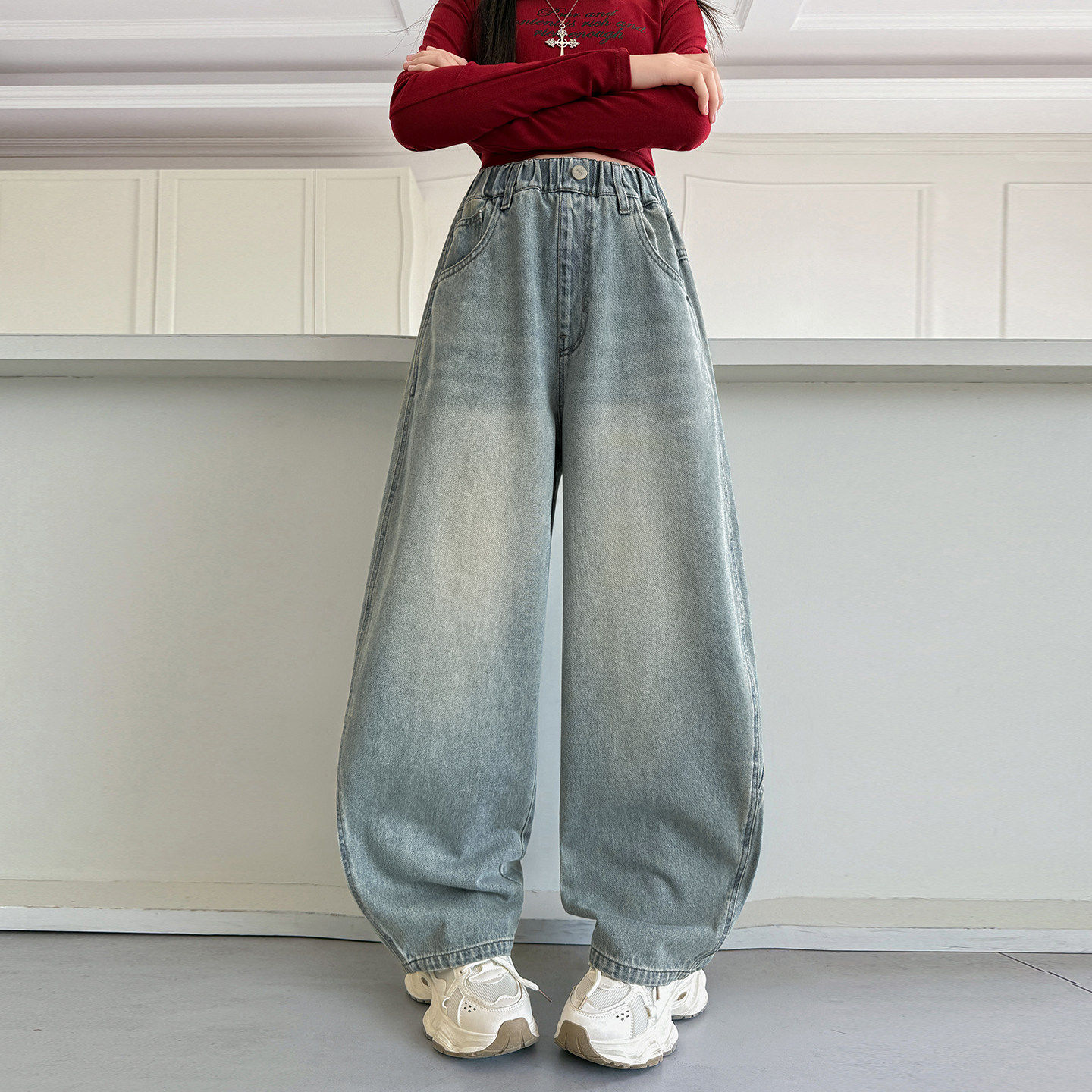 长裤裤子春季百搭弯刀宽松牛仔裤中大童洋气女童2026休闲新款女孩