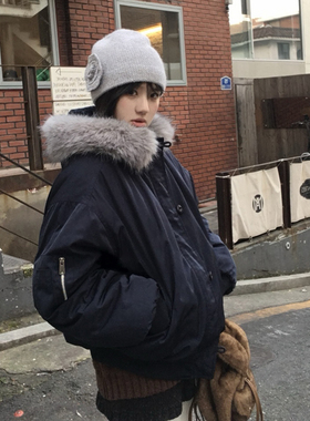 Mere 毛领棒球服棉服夹克冬季保暖宽松廓形飞行员工装外套