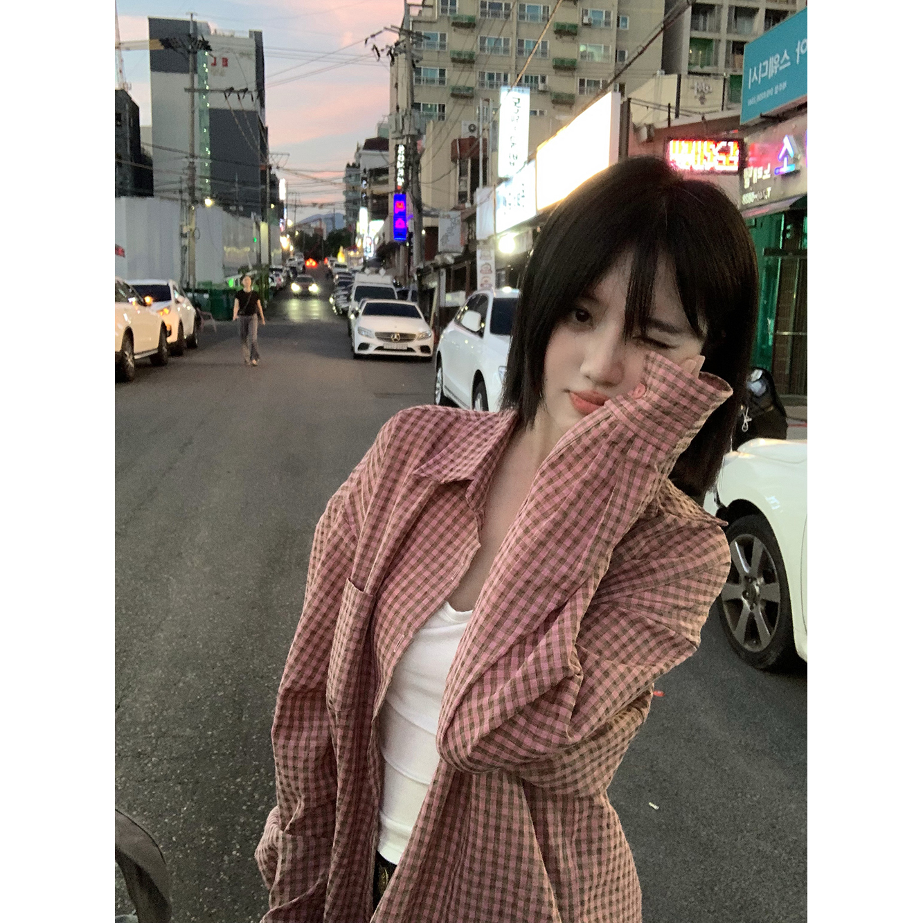 其他宽松粉色泡泡衬衫