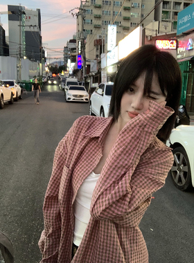 Meregu 韩系粉色宽松秋季显瘦松弛感慵懒复古泡泡长袖休闲衬衫