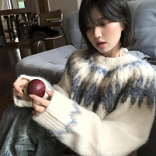 复古套头毛衣女秋冬季