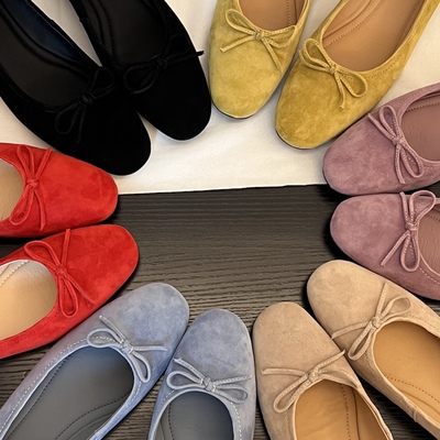 34-43码！羊反绒~彩虹软糖浅口单鞋平底2025新款温柔蝴蝶结女鞋