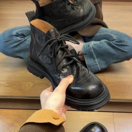 SAORSA旭旭.头层羊皮甜酷短筒马丁靴秋冬圆头厚底系带单鞋