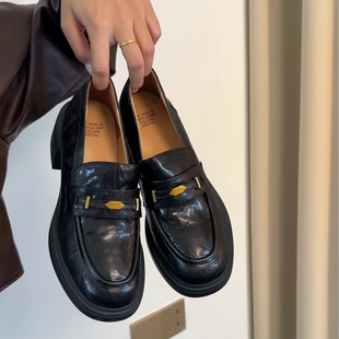 33-40码！头层羊皮~复古粗跟英伦乐福鞋软底舒适休闲一脚蹬小皮鞋