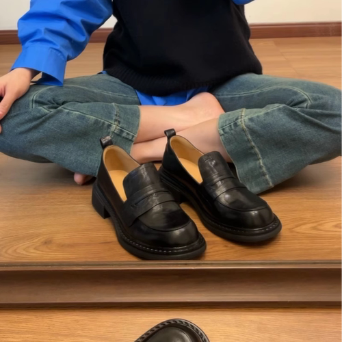 全真皮复古乐福鞋基础通勤小皮鞋