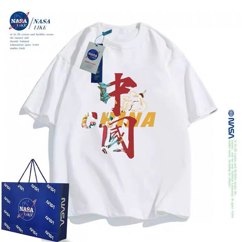 NASA联名中国印花t恤儿童中大童成人高端半袖体恤一家三口亲子装t