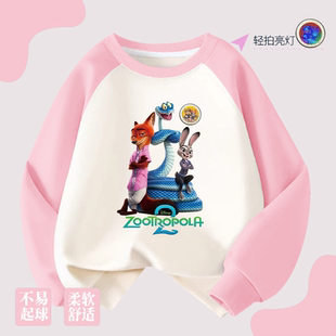 NASA巨好看女童装疯狂动物城衣服盖瑞插肩亮灯童装加绒一体绒卫衣