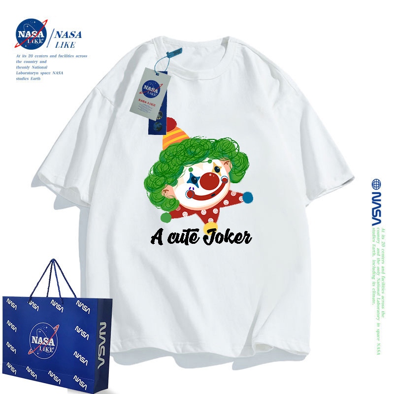 NASA联名男童短袖t恤新疆棉小丑印花痞帅儿童中大童半袖时尚亲子t