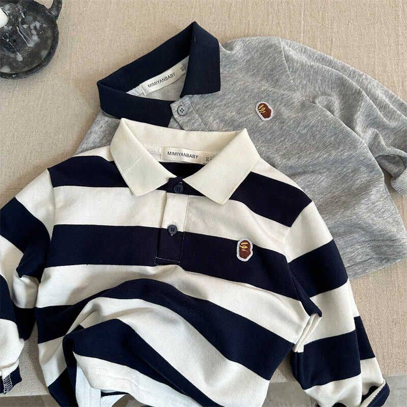 NASA童装POLO衫长袖t恤男童宝宝翻领上衣日系纯棉条纹polo打底衫