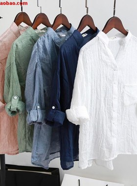 2016 summer women cotton linen stand collar shirts blouse 女