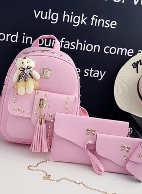 Composite Bag Pu Backpack Women 4 PC Set Teenage Girls bag