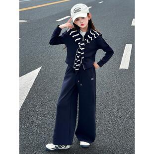 春款休闲外套新款中大童时尚披肩春秋运动装2026女童套装洋气卫衣