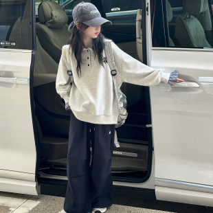 工装裤洋气秋装新款套装春秋2025女孩翻领女童两件套儿童卫衣大童