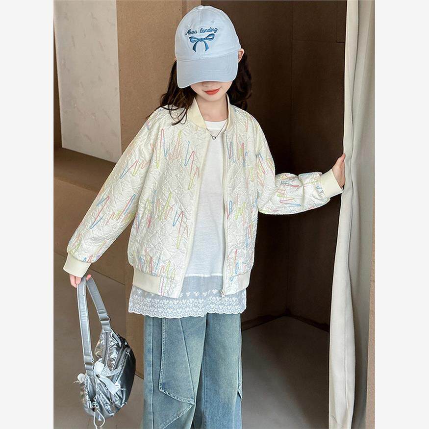 女童2025新款洋气外套春季儿童中大童韩版休闲上衣提花棒球夹克服