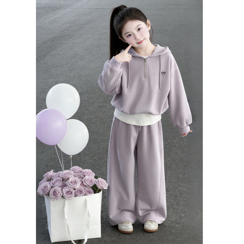 春季大童2026潮新款女孩假款套装春秋卫衣女童儿童两件两件套运动