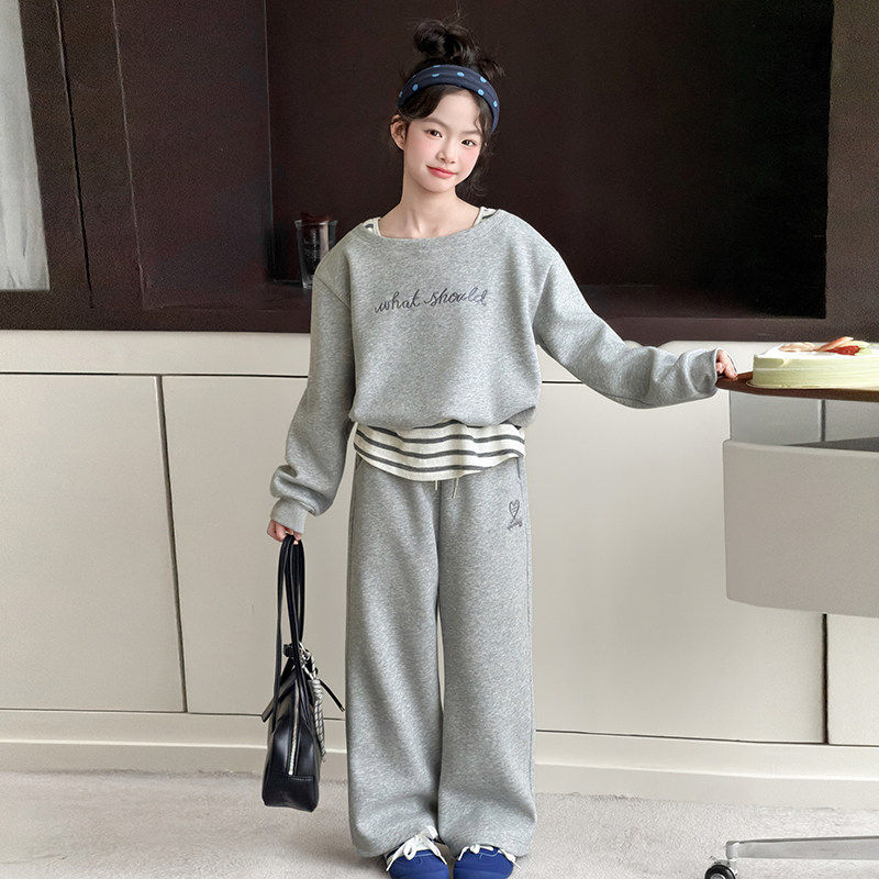 两件卫衣阔运动服裤套装春款儿童假腿2026洋气女大童女童新款春秋