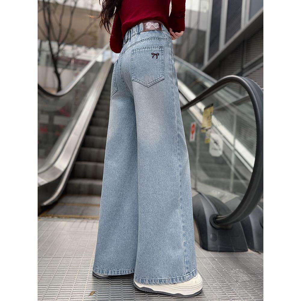 牛仔裤新款好看腿女童网红春秋直筒大童浅色裤裤子儿童洋气2026阔