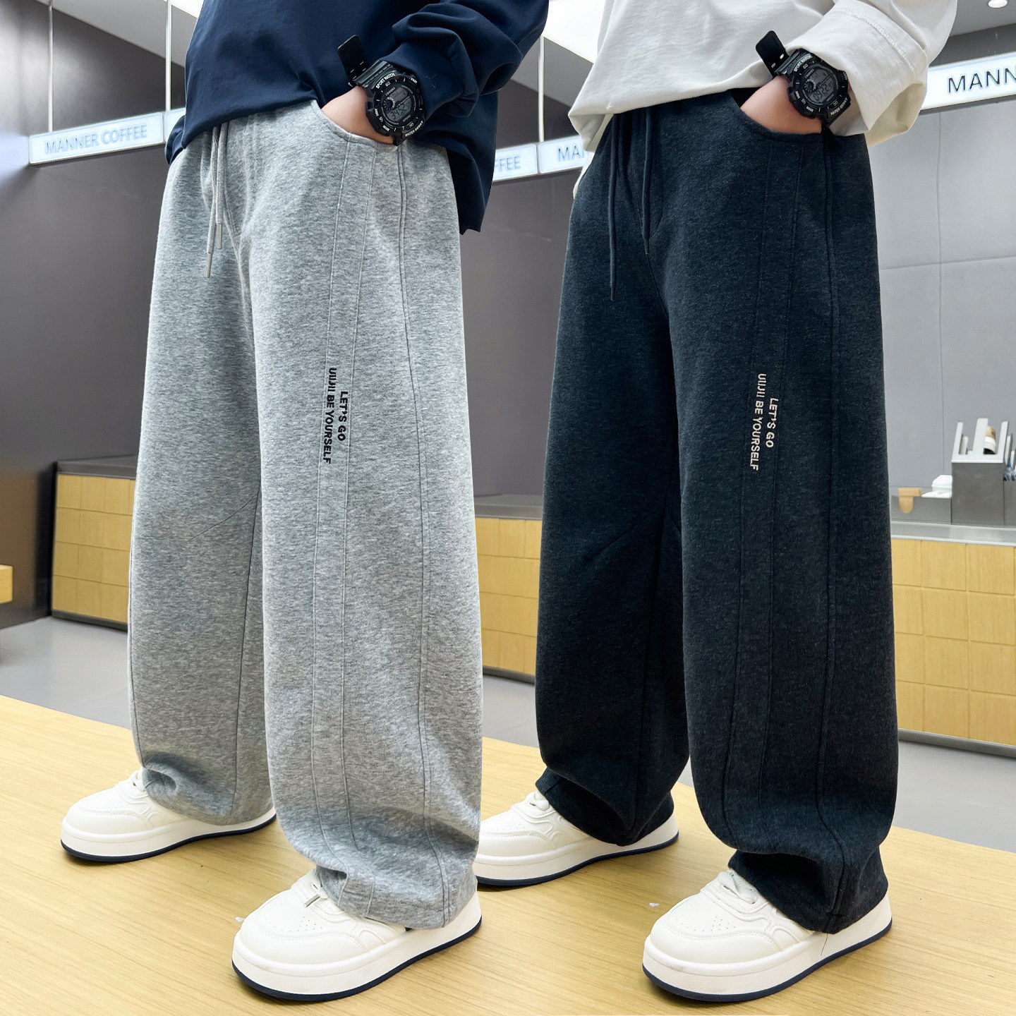 运动裤中大童阔腿宽松卫裤男童弯刀儿童初中生春秋2026新款休闲裤