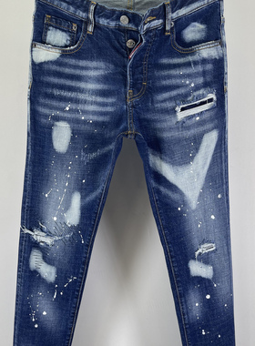 9837欧美风新款D2潮男水洗磨蓝色破洞牛仔裤男