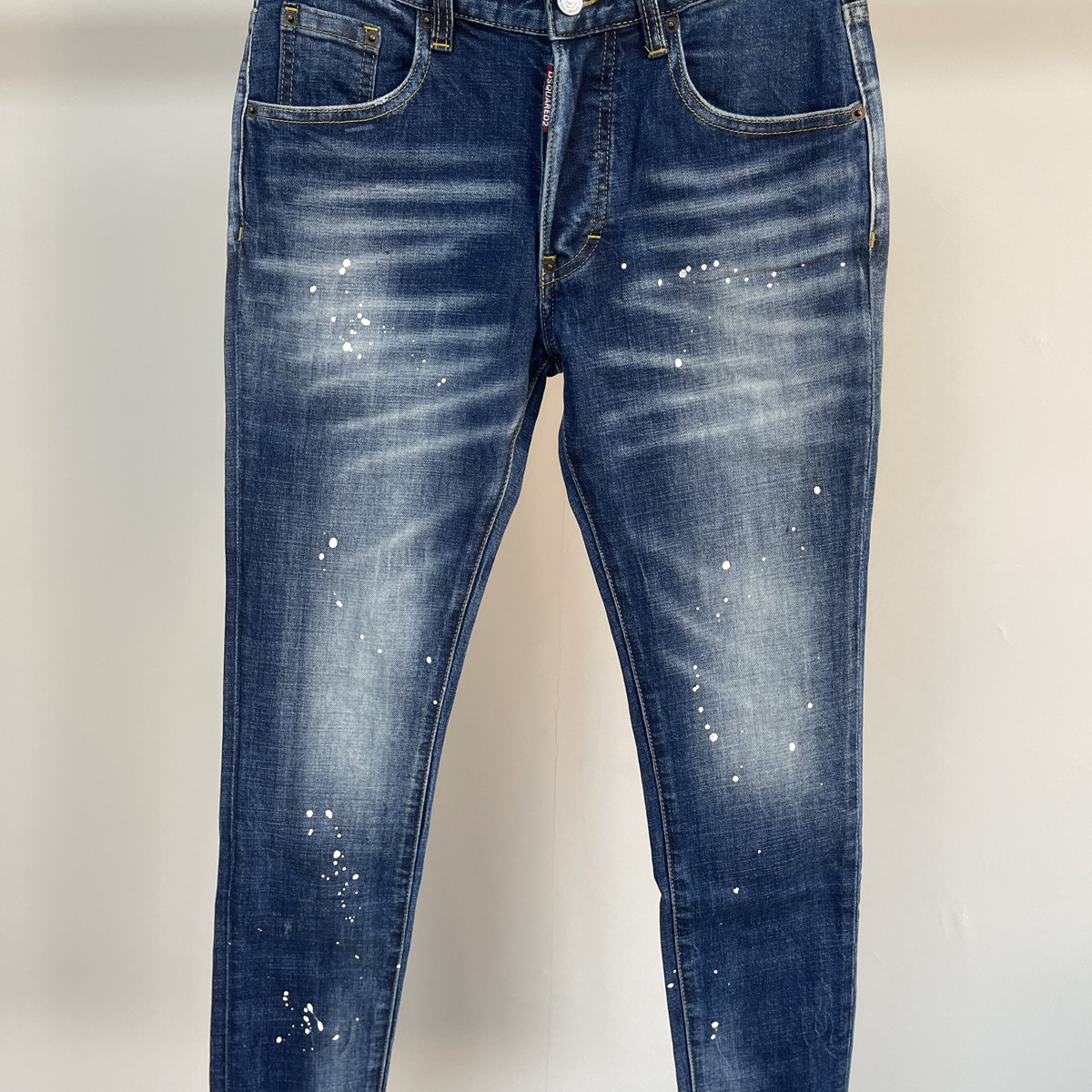 6047欧美风时尚泼墨点新款D2潮男水洗磨蓝色牛仔裤男