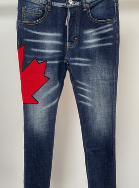 9839新款D2潮男水洗磨枫叶时尚欧美风蓝色牛仔裤男