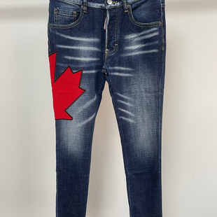 9839新款D2潮男水洗磨枫叶时尚欧美风蓝色牛仔裤男