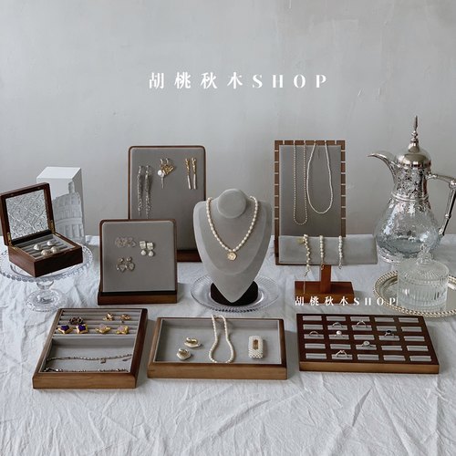 木质首饰展示摆台饰品手镯陈列道具珠宝托盘耳环项链手耳饰展示架