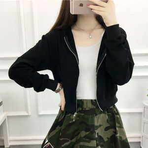 2020新款短装中学生运动上衣服连帽高腰露脐超短款卫衣外套女春秋