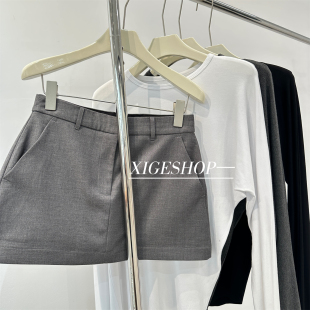 遮胯显瘦防走光半身裙裤 复古气质灰色低腰西装 短裙女早秋2025新款