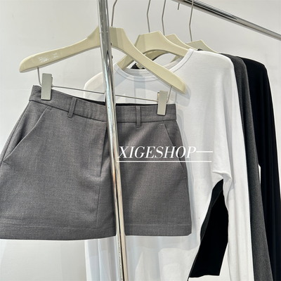 复古气质灰色低腰西装短裙女早秋2025新款遮胯显瘦防走光半身裙裤