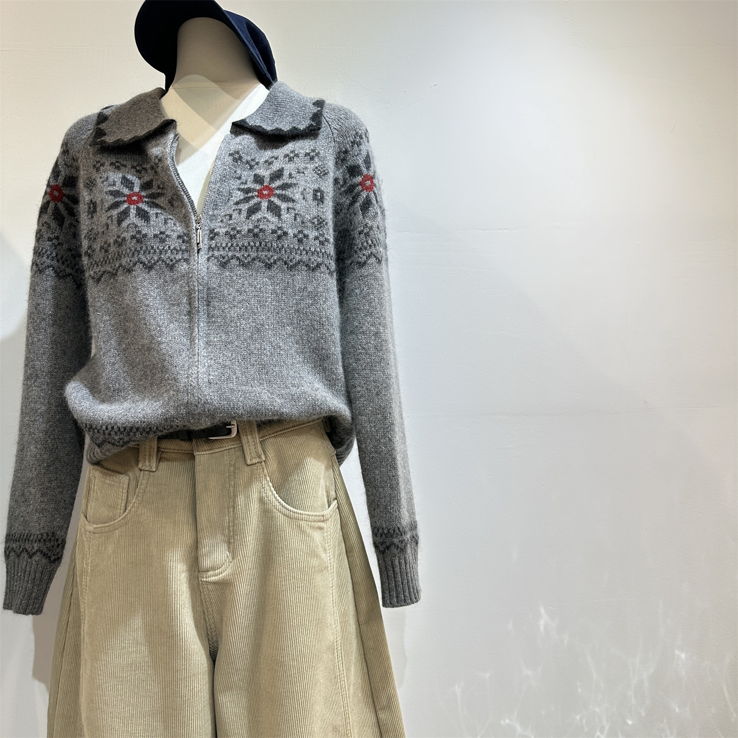 浣熊绵羊毛polo领开衫秋冬叠搭节日氛围感宽松费尔岛毛衣针织外套