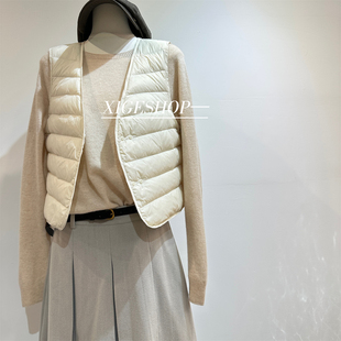 白鹅绒轻薄V领马甲外搭叠穿短款保暖内胆羽绒服马夹上衣2025冬季