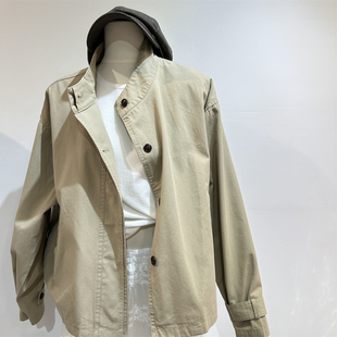卡其色短款风衣外套女高级感韩系宽松休闲气质立领小个子夹克上衣