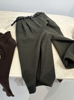R*OW风简约加厚仿羊毛呢七分裤女秋冬高腰显瘦气质阔腿靴裤2025新