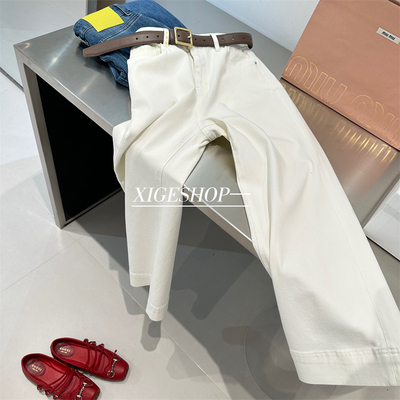 气质通勤白色四面弹高腰牛仔裤春夏薄显瘦显腿直小个子直筒九分裤