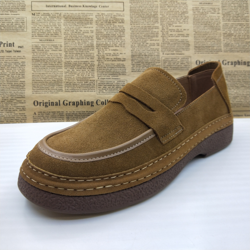 42码孤品清仓真皮头层反绒牛皮一脚蹬防滑透气乐福鞋英伦风男皮鞋