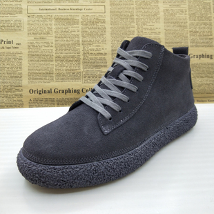 撤柜真皮头层反绒牛皮加绒保暖圆头上线休闲高帮工装 靴马丁靴男靴