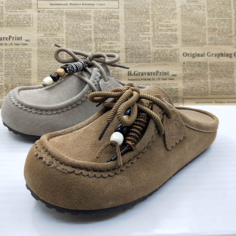 撤柜处理真皮反绒牛皮软底百搭外穿包头韩版懒人鞋休闲时尚女拖鞋