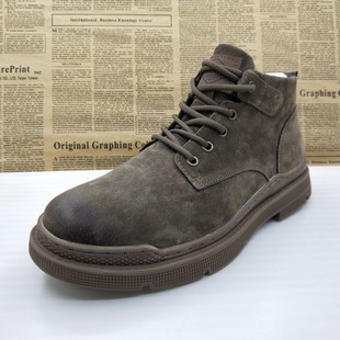 撤柜高品质真皮头层反绒猪皮加绒保暖上线秋冬工装 靴马丁靴男靴子