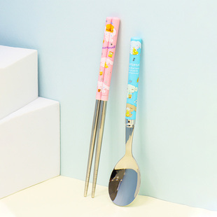 大耳狗儿童不锈钢餐具 勺子筷子2件套 卡通形象 3岁以上