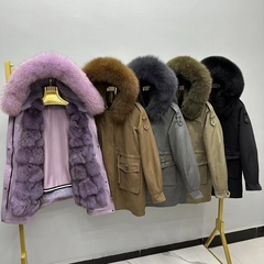 新款派克服女皮草外套狐狸毛门襟獭兔内胆可拆卸皮毛一体狐狸毛领