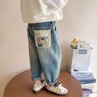 2025新款 子小女孩宝宝老爹裤 春秋季 洋派休闲裤 儿童春装 女童牛仔裤