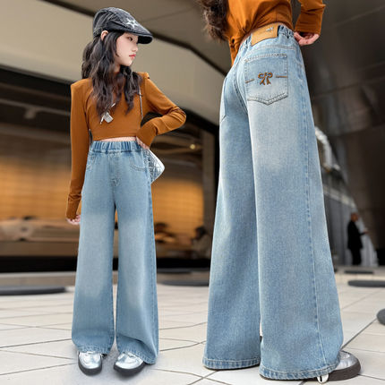 9阔腿裤7春装女童直筒女孩春秋牛仔裤6裤子款宽松洋气儿童8岁休闲